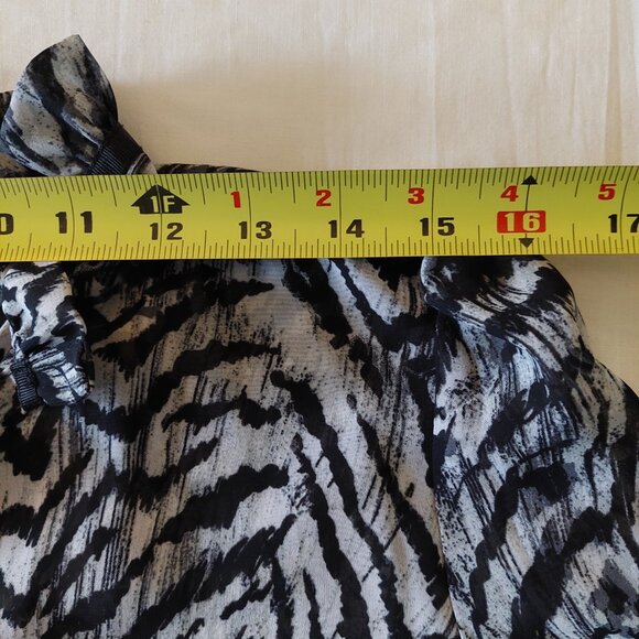 KARDASHIAN KOLLECTION Zebra Print Ruffle Neck Long Sleeve Blouse, Size L - Picture 7 of 10
